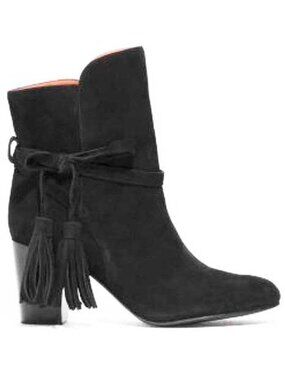 & Other Stories Womens Black Suede Leather Ankle Booties Heels Boots Tassels